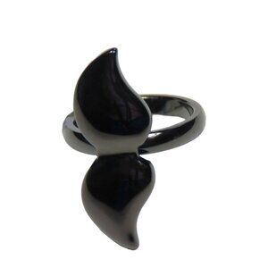 Inox Women's Stainless Steel Shiny Black Double Teardrop Ring